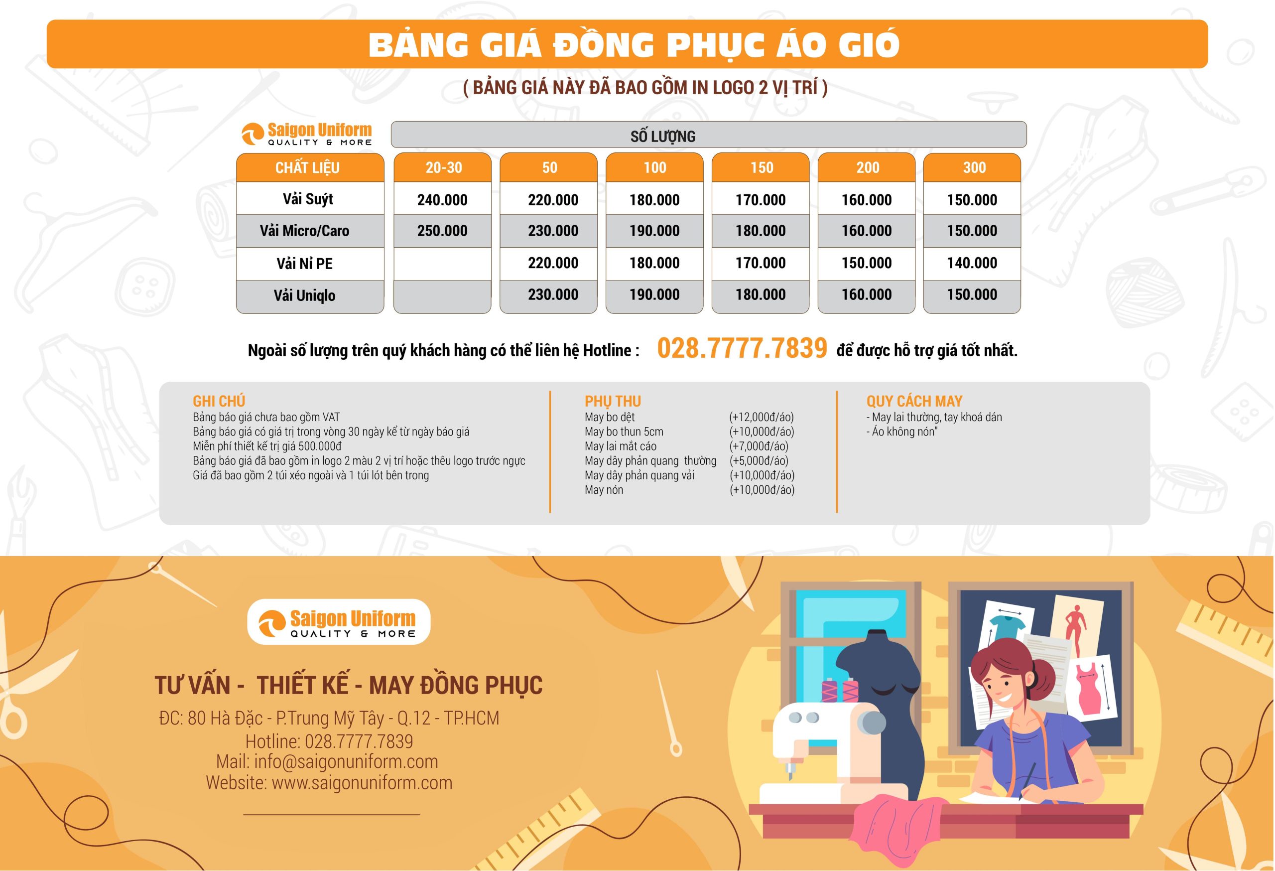 Bảng báo giá may đồng phục 2023