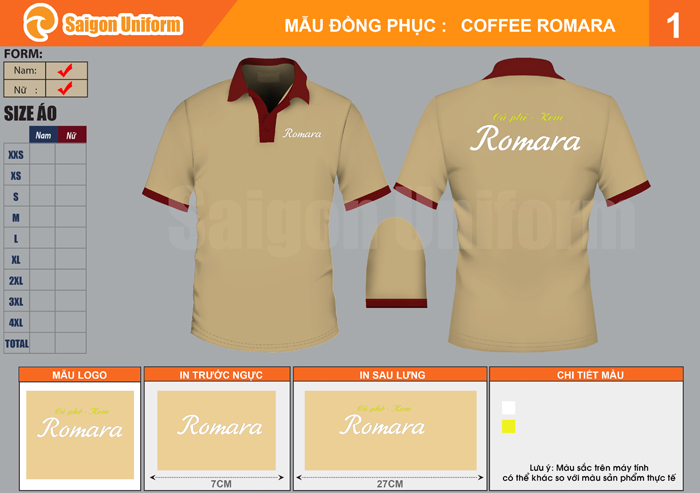 Mẫu áo thun đồng phục quán cafe Romara