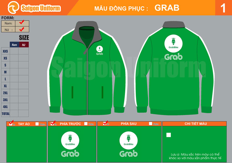 May Áo Gió Đồng Phục Công Ty Grab - SAIGON UNIFORM