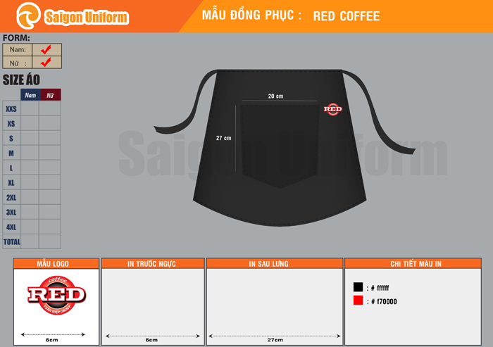 Mẫu tạp dề quán cà phê Red Coffee