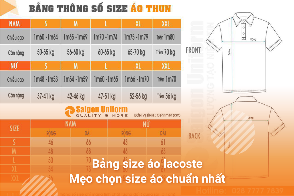 Bảng size áo lacoste