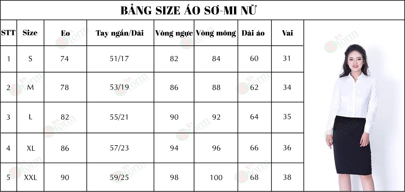 Bảng size Xs áo sơ mi nữ