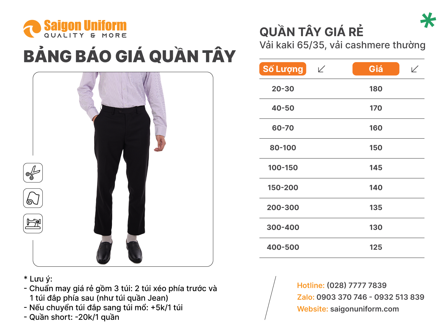 Bảng giá quần tây công sở