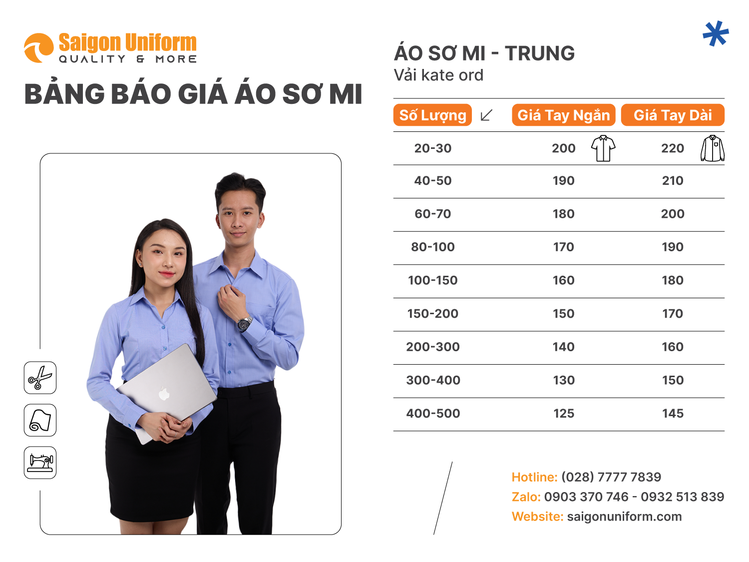 Bảng giá áo sơ mi đồng phục công sở 