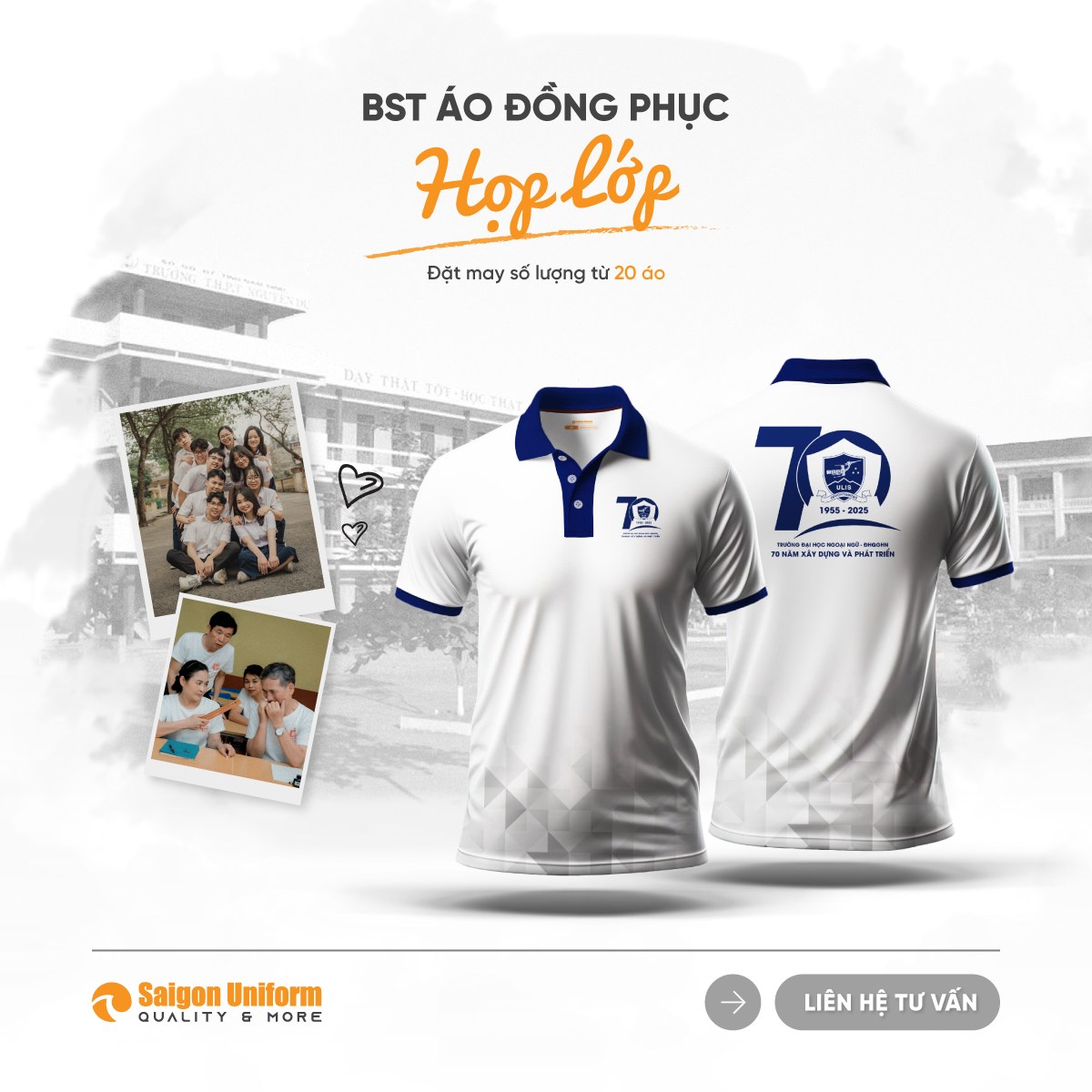 Áo thun đồng phục họp lớp cổ bẻ 
