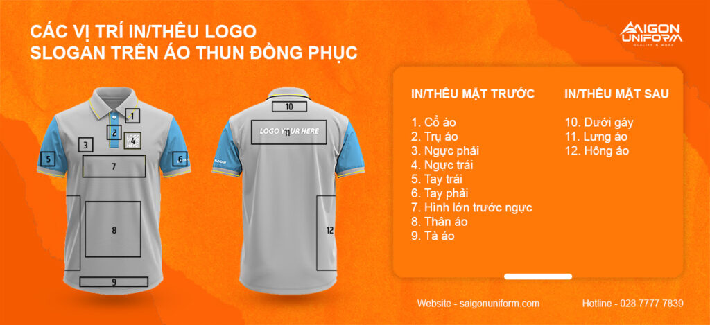 Các vị trí in thêu trên áo đồng phục 