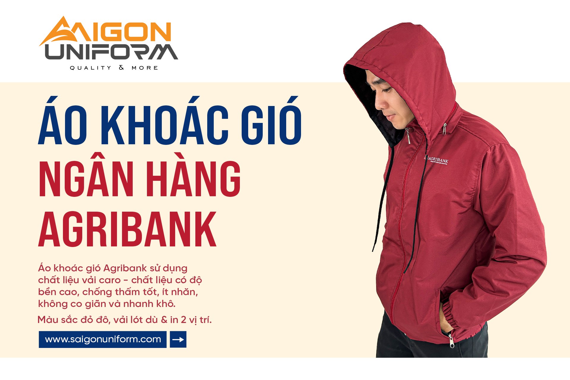 Áo gió đồng phục doanh nghiệp chất liệu vải trượt nước thêu logo