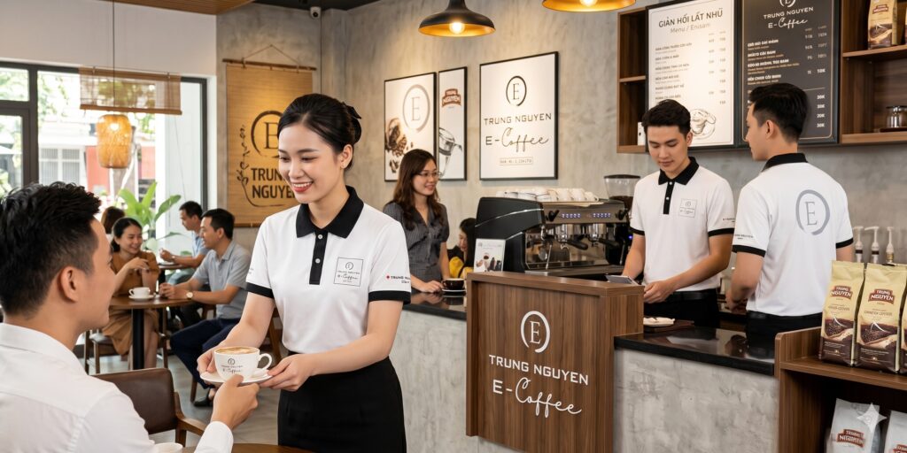 Sản xuất áo thun đồng phục E-Coffee Trung Nguyên