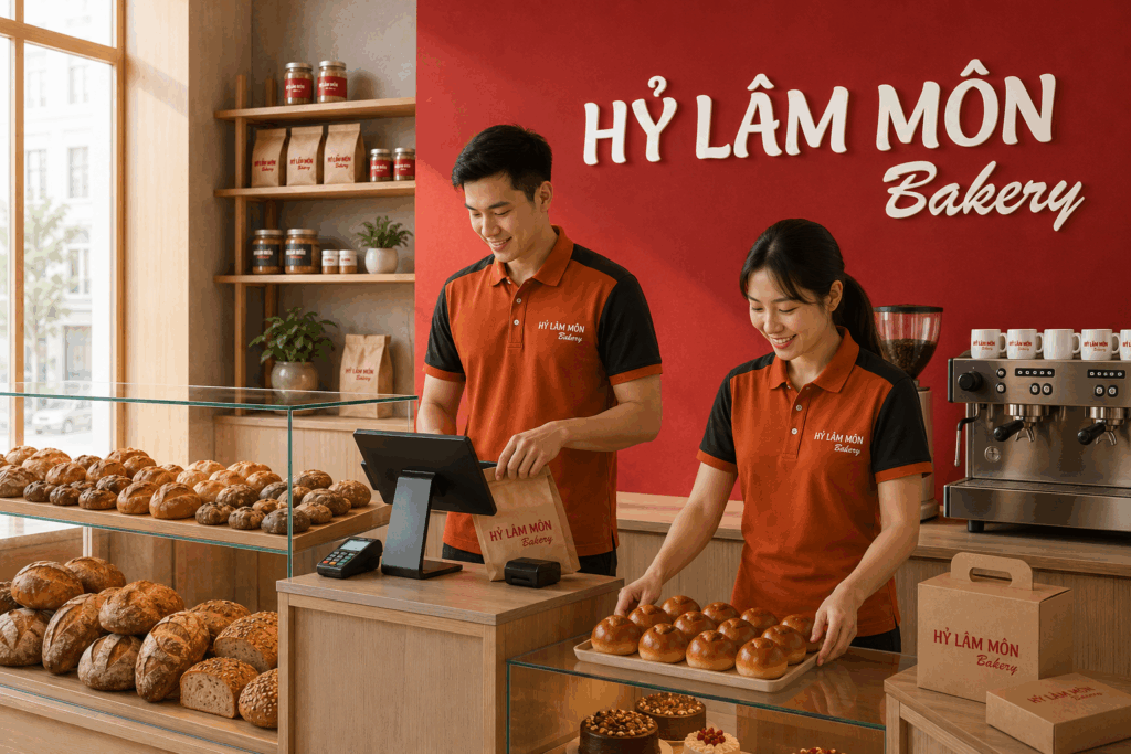 Đặt may áo thun đồng phục Hỷ Lâm Môn đen phối cam, in chuyển nhiệt toàn thân